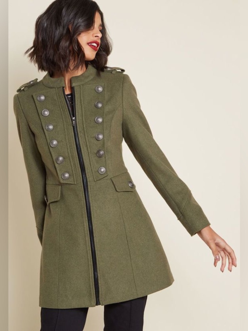 Joe Browns Women's Timeless Edge Khaki Car Coat US 4 Olive Military Boho